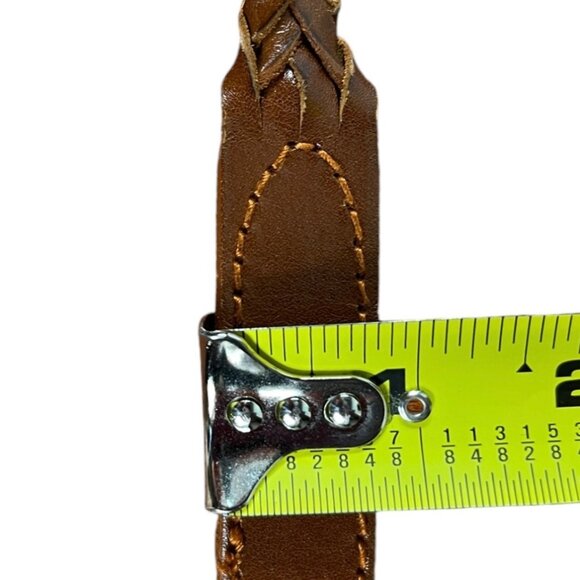 Vintage Liz Claiborne Brown Leather Braided Belt Solid Brass Buckle Size Small - Picture 11 of 11
